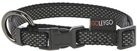 GOLEYGO Hundeleine Flat + Halsband, Schwarz, Größe M 1,4-2m, Sicherer Magnetverschluss, Inkl. Adapter-Pin, Hundeleine für kleine & große Hunde bis 60kg, Maximale Belastung 200kg