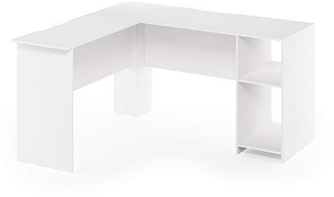 Furinno Indo L-Shape Escritorio, Madera, Blanco, 125.9 x 135.9 x 72 cm