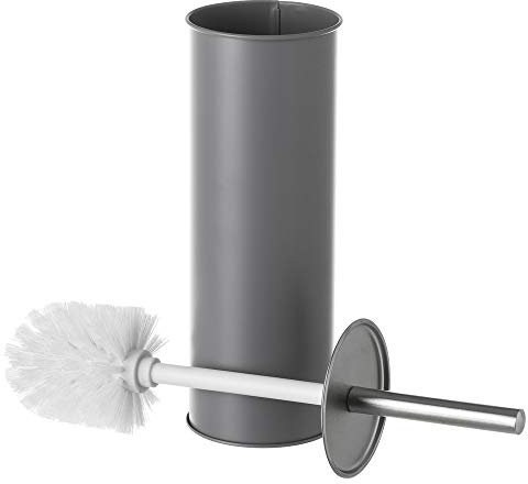 LOLAhome - Escobilla de baño con escobillero Redondo Gris Oscuro de Metal y Polipropileno de ø 9x38 cm para Limpieza de WC. Accesorio de baño de pie para instalación sin Taladro