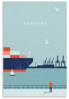 SDFSDF Hamburg Retro-Reise-Poster, dekoratives Gemälde, Leinwand, Kunst, Heimdekoration, Sammlerstück Vintage-Poster, 30 x 45 cm