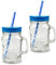 G4GADGET Lot de 2 bocaux en verre de 500 ml avec couvercles et pailles Bleu