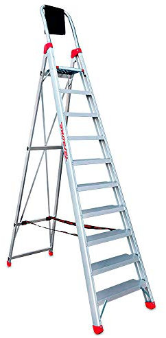 Faraone - Escalera de Aluminio - Escalera de Tijera DOMUS10-301 x 65 x 15 cm - Escalera 10 Peldaños - Máxima Seguridad - Fácil Transporte - Peldaños Anchos y Cómodos