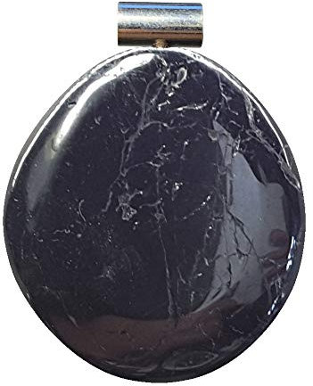 KRIO 1x schwarzer Turmalin Schörl Scheibenstein Therapiestein mit Sterlingsilber-Röhrchenöse