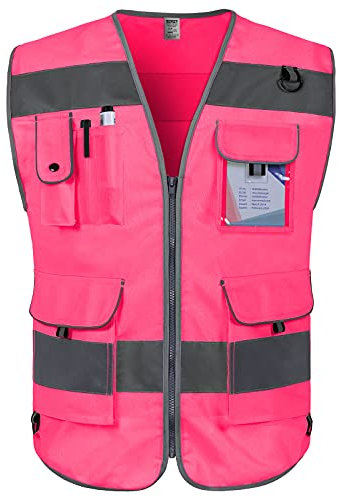 TCCFCCT Gilet de sécurité haute visibilité pour homme et femme, gilet réfléchissant haute visibilité pour sécurité, gilet de travail avec bandes réfléchissantes, conforme aux normes ANSI/ISEA, rose