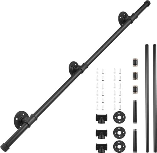 PaNt Pasamanos para Escalera Negro Barandilla Escalera Estilo Industrial Profesional, Tubería de Pasamanos y Antideslizante Hierro Forjado para Interiores y Exteriores pared Loft Ancianos (2m)