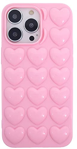 DMaos iPhone 13 Case for Women, 3D Pop Bubble Heart Kawaii Gel Cover, Cute Girly for iPhone13 6.1 inch - Pink