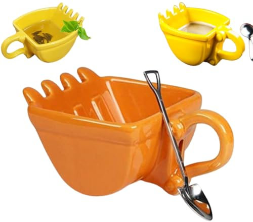 Taza de café con forma de excavadora de 330 ml, taza con forma de cubo y cuchara con pala, taza divertida para máquina de construcción, tazón de postre, regalo para café y té