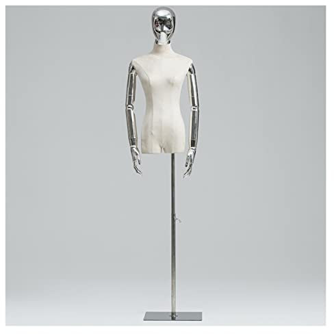 LXLIGHTS Weiblich Schneiderpuppe Modell, Halbe Skala Männchen Körper Kleiderordnung Mit Metallsockel, Büste Anzeigen Mannequin-Torso Für Kleidung Kleid Schmuck Display (Color : Silver, Size : C)