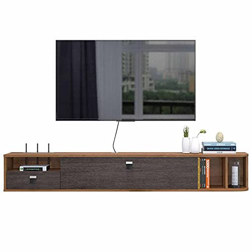 Wall Mounted TV Cabinet, Solid Wood Wall Mounted TV Storage Unit, Wall Mounted DVD/Blu-Ray Player Background Stand Satellite TV Box Cable Box/Walnut / 140CM