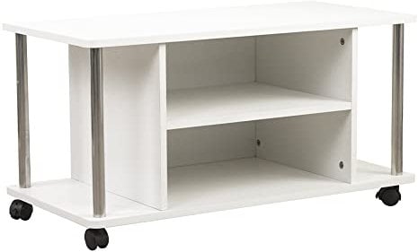 Bakaji Carrello Porta Tv Bianco con 4 ruote Mobile orizzontale basso per Televisore Legno MDF Carrello Tavolino Moderno di Design Arredamento con Ripiani Mensole Portaoggetti Funzionale