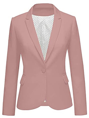 LookbookStore Damen-Blazerjacke mit eingekerbten Reverstaschen, Knopf, Arbeit, Büro, Dusty Rose, S