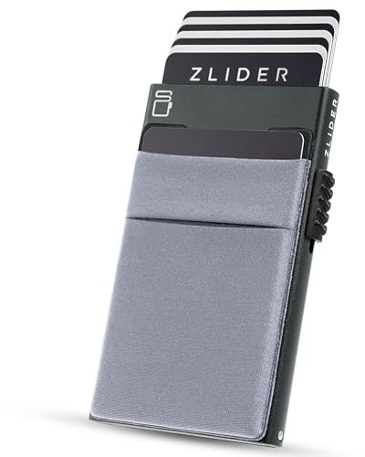 ZLIDER Kartenetui Herren mit Münzfach | Credit Card Holder Slim Wallet | Kartenhalter mit RFID Wallet | Mini Kreditkartenetui Modern aus Aluminium | Smart Portmonee Herren Damen Geldbörse spacegrau