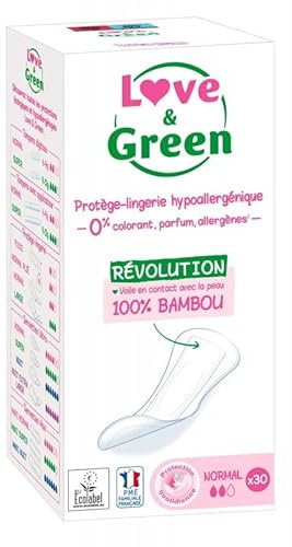 Love & Green - Protége-slips naturels, doux et confortables - 0% de produits toxiques - 30 serviettes pour une protection optimale. - Lot De 3 - Vendu Par Lot