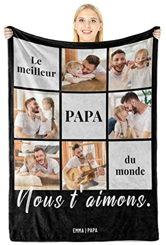 Giftove Cadeau Fete des Peres Personnalisé Plaid Papa - Couverture Fete des Peres avec Photo Bebe - Cadeau Papa de Fête des Pères et Anniversaire Original - Couverture Personnalisée Papa