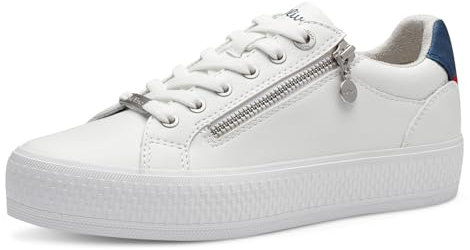 s.Oliver Damen Sneaker flach mit Reißverschluss Freizeit, Weiß (White/Navy), 37 EU