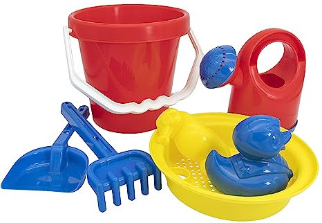 Idena 40239 - Juego de Arena 7 Piezas con Cubo, regadera, tamiz, 2 moldes, rastrillo y Pala pequeña