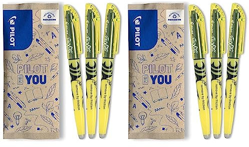 Pilot FriXion Light, Radierbarer Textmarker, 3er Set (Neongelb) (Packung mit 2)