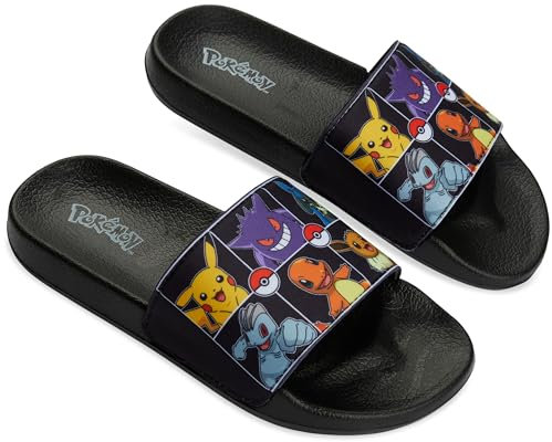 Pokemon Claquettes Enfant, Sandales Garçon Été, Sandales de Piscine Plage pour Enfant (Noir/Multi, 32 EU)
