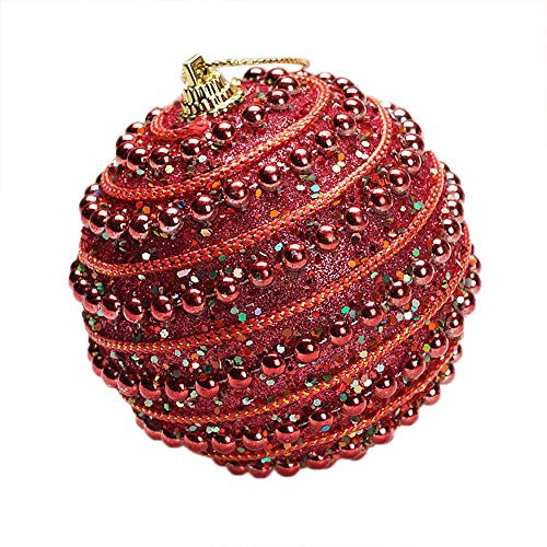 Weihnachstkugeln Christbaumkugeln Baumkugeln Rot Weihnachten 8CM Kugeln Kugeln Dekoration Weihnachten Glitter Strass Ornament Wohnkultur Schaukel Mit Plastik Kleine Bälle für (Red, One Size)