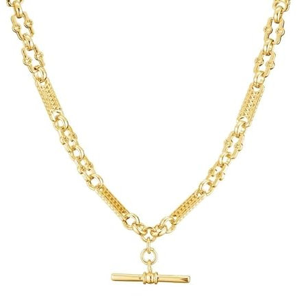 THE BLING KING Luxury Gold Stars and Bars T-Bar Chain Necklace and Bracelet for Women (20 inches, 8mm)