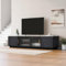 Merax Meuble TV moderne de 160 cm - 2 casiers avec portes en verre et 4 tiroirs comme espace de rangement - Pour salon, salle à manger - Motif marbre - Gris