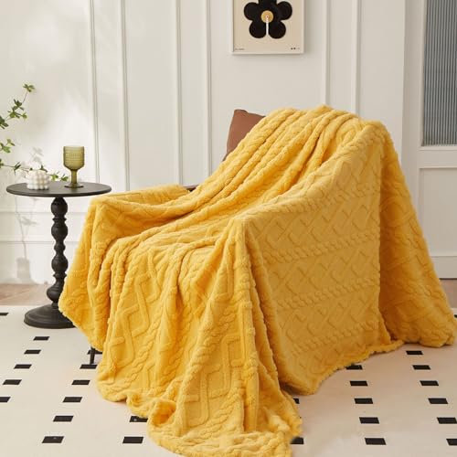 QOFLY Kuscheldecke Flauschig Gelb Decke Fleecedecke 100x150cm Sofadecke Klein Wohndecke Couchdecke, Kinder Decke Sofa Weich Leicht Sofaüberwurf Wohnzimmer