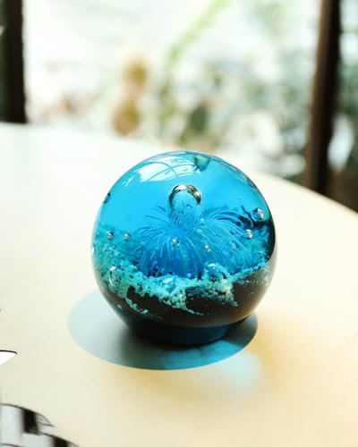 Handgeblasene Anemonen-Figur aus Glas, blauer Briefbeschwerer, dekorative Kugel, Glaskugel, Kristallkunst, Sammlerstück für Geschenk, Muttertag, Zuhause und Büro