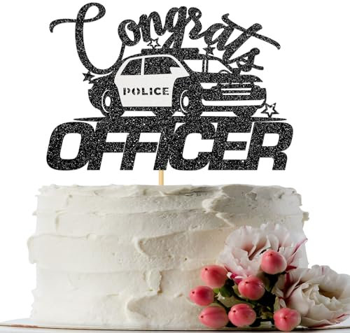 Congrats Officer Cake Topper, Future Police Officer Cake Decor Police College School Grad 2025 Police Academy Graduation Party Supplies Black Glitter