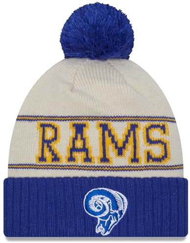 New Era Unisex-Erwachsene NFL Official Team Color Primary Logo Cold Weather Legacy Historic Pom Knit Beanie Hat, LOS ANGELES RAMS, Einheitsgr��e