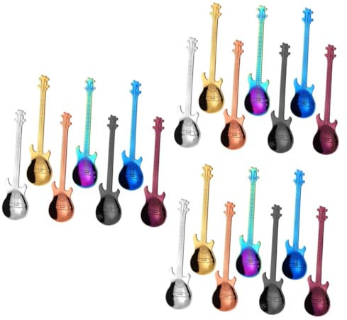 TOPBATHY Lot De 3 Cuillères À Guitare Multicolores En Acier Inoxydable Service Créatif Pour Café Thé Dessert 7 Pièces X 3