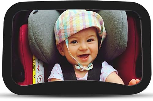 MSG INGENIERIA ® espejo coche bebe [30 x 19 cm] 360º + Pegatina de regalo Baby In Car + doble correa y anclaje de succeción | espejo bebe coche asiento trasero para ver a tu bebe mientras conduces.
