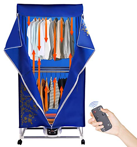 Secador eléctrico portátil de 2 plantas, secador de ropa ventilado, armario calefactor, con temporizador y ruedas, 1200 a 1500 W, carga 30 kg, adecuado para familia, apartamento