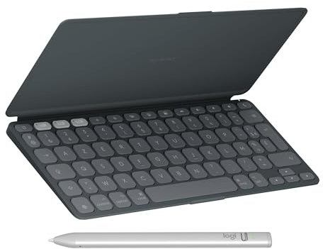 Logitech Keys-to-Go 2, Clavier iPad sans Fil Portable avec Protection intégrée, Clavier Bluetooth Plat et Compact pour iPad, iPhone, Mac + Stylet numérique Logitech Crayon, Français AZERTY - Graphite