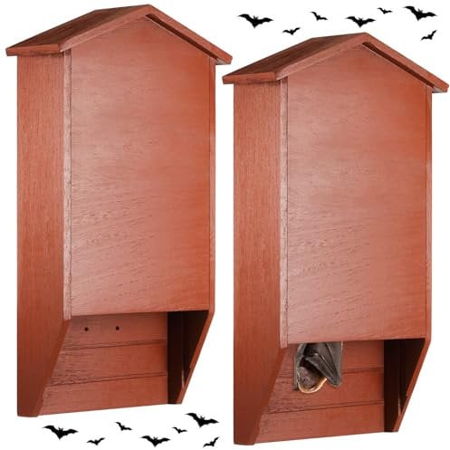 Wenqik Fledermaushaus für den Außenbereich für den Baum, große Fledermausbox für draußen, 2 Kammern, Holz, Fledermaushaus-Set, 39 x 22,9 x 8,1 cm, wetterfester Fledermausschutz, Rotbraun, 2 Stück