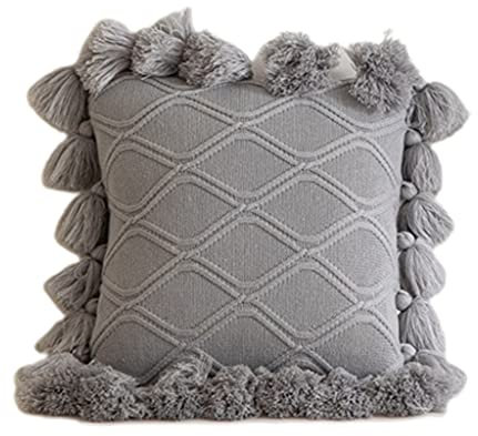 HUANIZI Nordic Knitted Throw Pillow for Case with Pompoms Striped Cable Knit Solid Color Cushion Cover