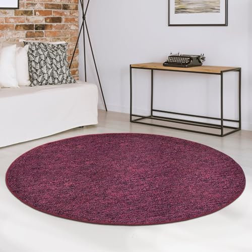 casa pura Teppich rund 160cm Durchmesser, Weinrot Rutschfester & Flacher Flurteppich, Wohnzimmerteppich, Küchenteppich, Schlafzimmerteppich ideal auch als Schreibtischstuhl Unterlage, London