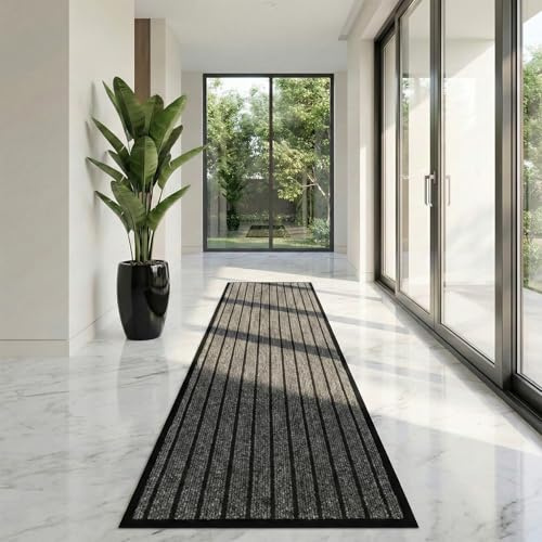 Cozy Haven Rubber Runner Rug – Outdoor & Indoor Heavy Duty Washable Non-Slip Runner Rug for Kitchen Garden, Inside & Outside Floor Mats, Waterproof and Dirt Trapper Entrance Rug (60x180 cm, Grey)