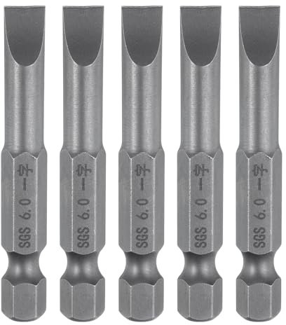 QUARKZMAN 5pz SL6 Punte per Cacciavite a Taglio Magnetica 6mm S2 Punta Cacciavite a Testa Piatta Acciaio 1/4 Grado Industriale Gambo Esagonale 50mm (2) Lungo per Viti