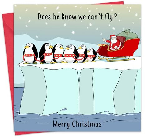 Twizler Lustige Weihnachtskarte Schlitten Pinguine – Frohe Weihnachten Karten lustig – Weihnachtskarte für Herren – Herren-Weihnachtskarte für Ihn, Ehemann, Vater, Sohn – Damen-Weihnachtskarte für