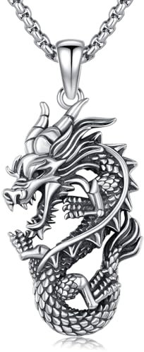 Amavive Drachen Kette 925 Sterling Silber Nordischer Herren Drachen Anhänger Halskette Unisex Oxidiert Gothic Drachen Schmuck für Männer Damen