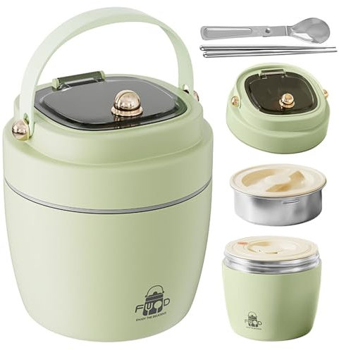 Caossuixin Thermobehälter für Essen - 1200ml, 304 Edelstahl Warmhaltebehälter Essen mit Faltbares Besteck, Thermoschüssel mit Deckel, Thermobox für Essen, Thermos