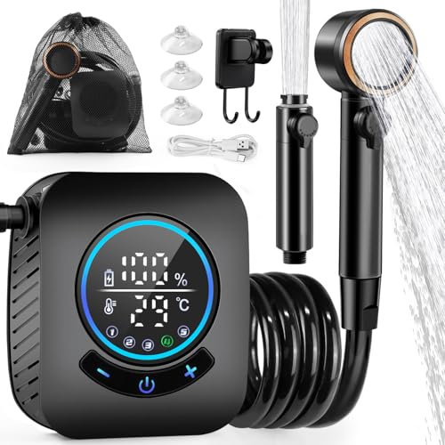 AUTOPkio Ducha Portatil Camping, 8000mAh Recargable Ducha Camper, Ducha Electrica con Pantalla Digital Inteligent para Senderismo, Viajes, Jardín, Lavado de Coches