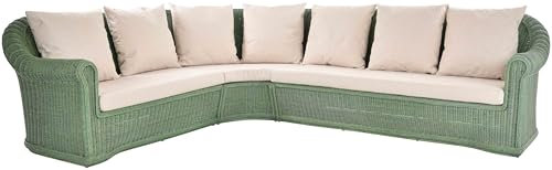 Krines Home Exklusives Ecksofa Mons aus echtem Rattan Wohnzimmer Couch L Form Rattan Ecklounge Eckgarnitur Wohnlandschaft Ecke Rattanmöbel (Grün, 290 x 235)