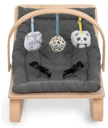 Babywippe mit Spielzeug Tragbar & Schaukelfunktion Ergonomische |100% Buchenholz|, Babywippe für Neugeborene (Grau, Modern)