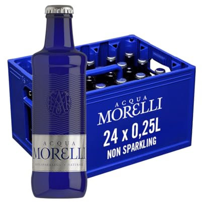 ACQUA MORELLI Non-Sparkling Naturale – 24 x 0,25L Glasflaschen – Premium stilles Mineralwasser naturell – Italienisches Quellwasser aus den Alpi Marittime für puren Genuss & feine Speisen