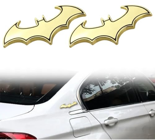 UEIOAVL Merchandise Decals & Stickers, Auto Sticker 2 Stück Selbstklebende Autoaufkleber Batmobil Logo Autoaufkleber Metall Autoaufkleber für Auto oder Motorrad (Gold)