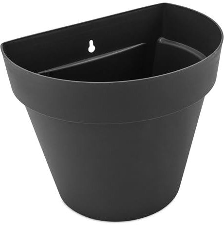 Spetebo Kunststoff Wand Blumentopf für Außen 28 x 20 cm - anthrazit - Blumen Wandtopf halbrund frostbeständig - Outdoor Deko Wandampel Hängetopf Wandvase Pflanztopf zur Wandmontage