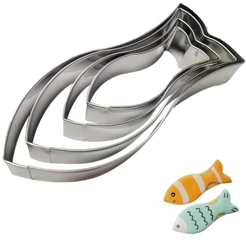 4 Stück Fisch Keksausstecher Set, Edelstahl Plätzchenformen, Christen Fisch Keksausstecher, Taufe Edelstahl Keksausstecher Cookie Cutter, für Kommunion Konfirmation Taufe Backen DIY Kuchen