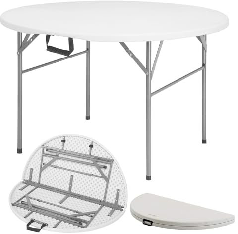 Floordirekt- Gartentisch Klappbar Rund 120 x 74 cm - Garten Bistrotisch Bartisch Biertisch Partytisch Esstisch Klapptisch Tisch Weiß (Shiga)