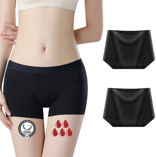 FOTOOL Unterhosen Damen 2er Pack, Baumwolle Slips Periodenunterschwäsche Frauen High Waist Auslaufsichere Menstruationsunterwäsche